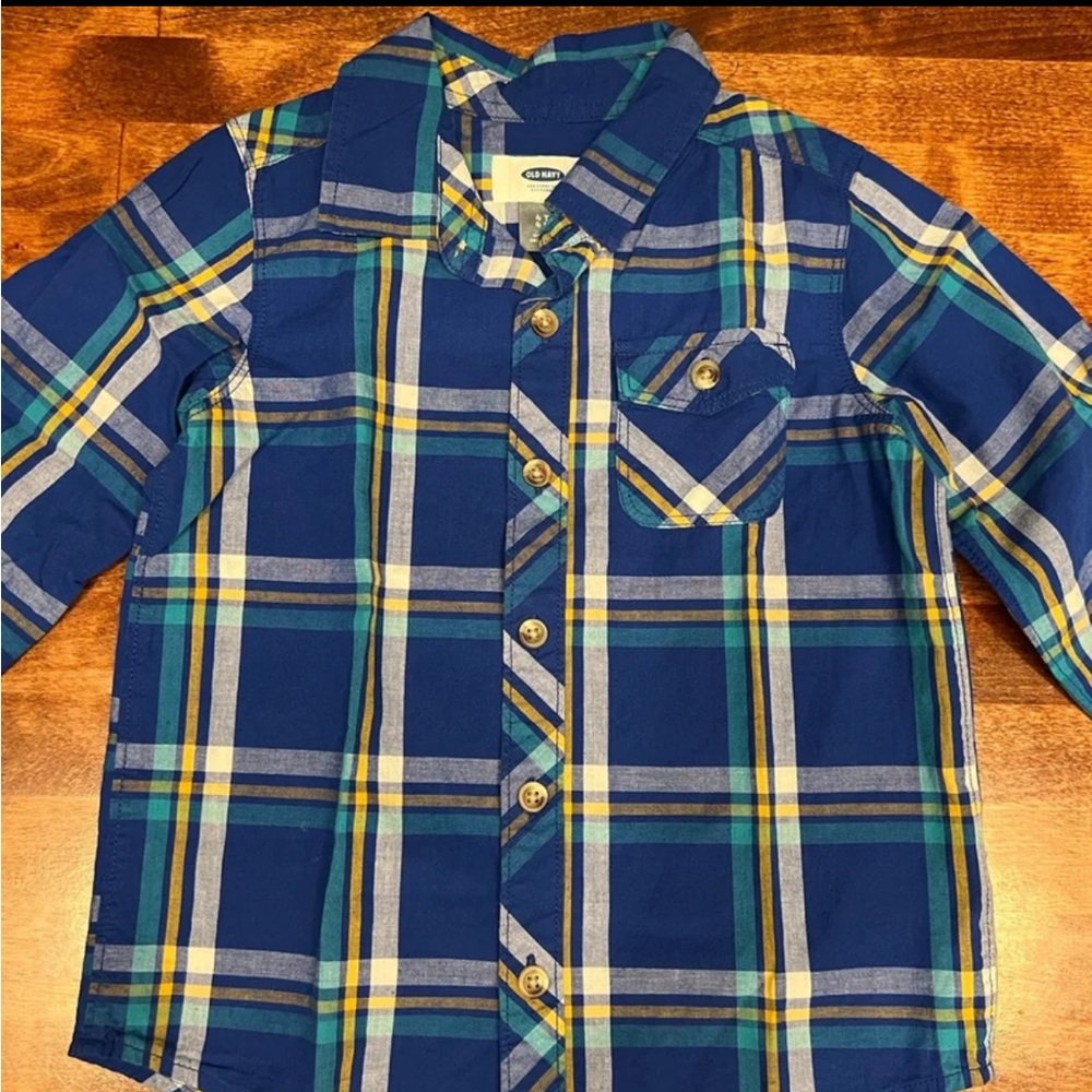 Boy’s Old Navy 4t Dress Shirt; Boys Blue 4t Long Sleeve Shirt; Boys 4t Plaid - Picture 2 of 8